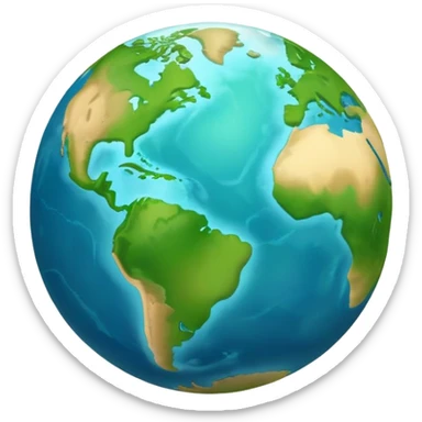 Earth globe with green continents shaped to form the number 8, iOS emoji style sticker