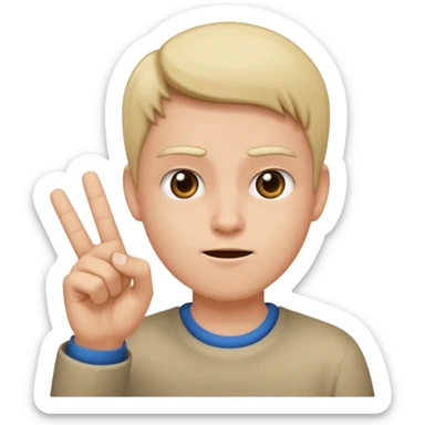 a straight face with a flipping off sticker