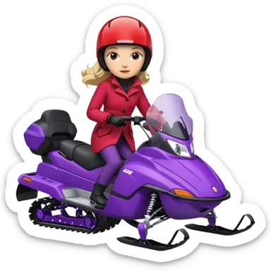 Woman wearing red coat  on purple snowmobile sticker
