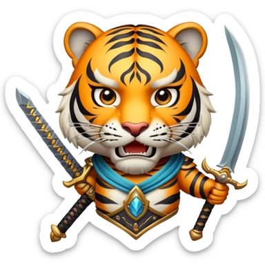 tiger face with sword fantasy game character for Twitch emote sticker