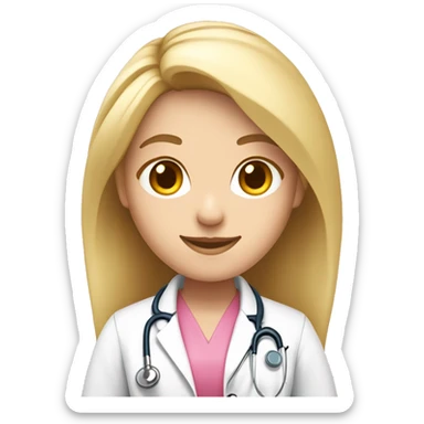 Long blonde hair female doctor in pink undershirt white coat over pink stethoscope  sticker