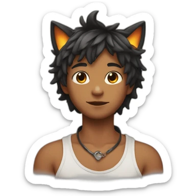 Boy with cat ears on his head and a cute choker with an iron hearth on it sticker