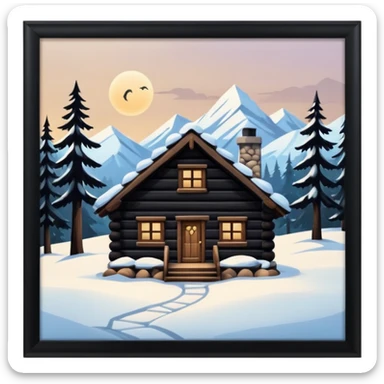 Snowy cabin mountain woods sticker