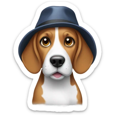 A beagle with a hat sticker