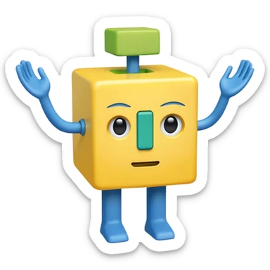 A yellow cube Head and rectangular arms BLUE cube troco Green rectangular legs sticker