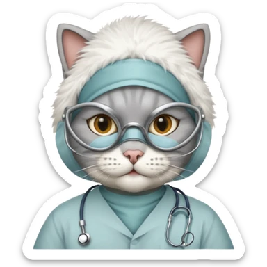 gray doctor cat, surgeon mask sticker