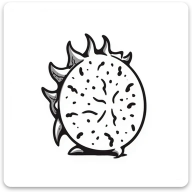 A dragon fruit illustrated in a black doodle style, emphasizing its unique texture and form sticker