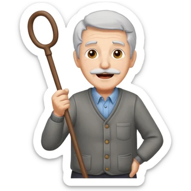 A grey-hair grandpa fan with cane in hand, cheer loudly with youthful spirit. sticker