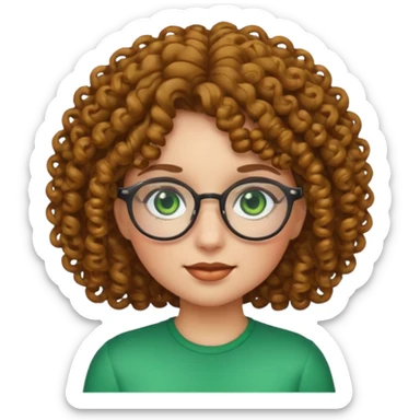 emoji de chica con cabello rizado, gafas y ojos verdes sticker