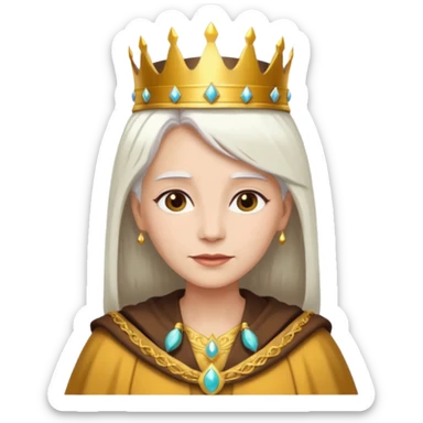 Queen with straight white hair – golden crown, brown robe sticker