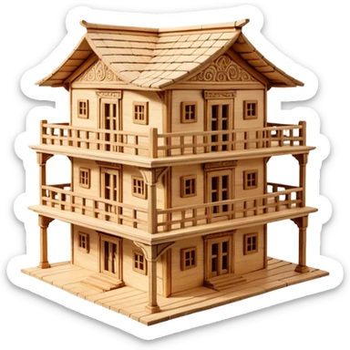 A handcrafted wooden home reflecting the aesthetic of ancient Lycia, created with sustainable, modular interlocking wood. sticker