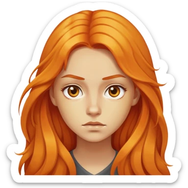 Nữ 20 tuổi, da vàng, tóc dài nhuộm màu cam hơi xoăn nhẹ, mặt nghiêm túc sticker