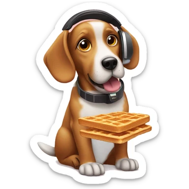 A dog wearing headphones eating waffles sticker