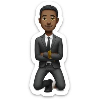 man kneeling in front of desk sticker