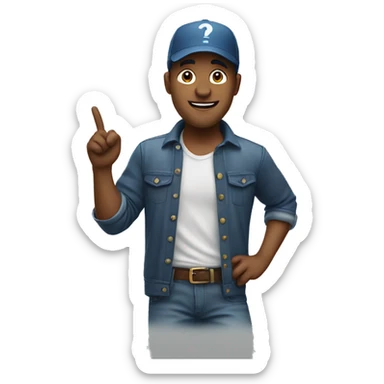 Man in a casual clothes with cap dancing pointing up sticker