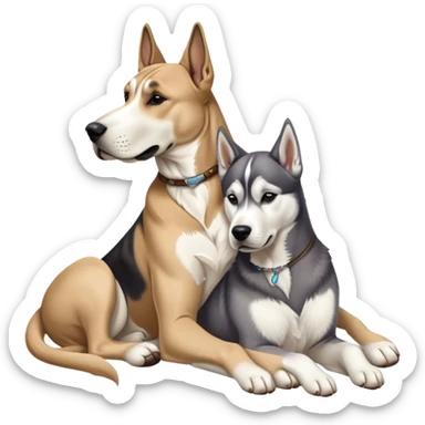 tan Great Dane cuddling a husky, realistic  sticker