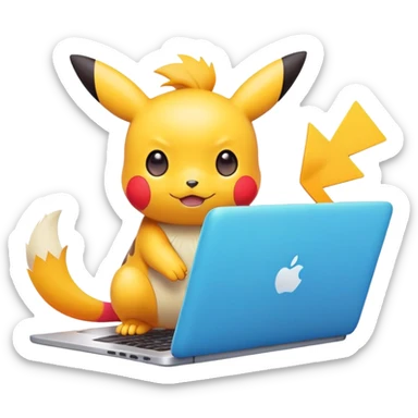 cute Pokémon character editing video on a laptop, playful expression sticker