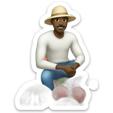 Black man in a coton field with watermelon and a basketball ball sticker