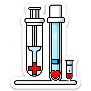 Friendly sticker design of sexual health clinic symbol with red cross, test tube, and heart icon sticker
