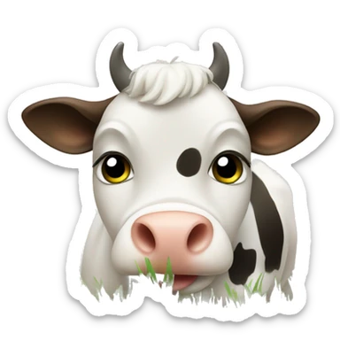 cute cow eating grass sticker