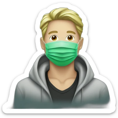Man with green-medical-mask and black-hoody sticker