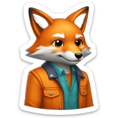2d flat Fox in orange jacket with Rubic’s Cube sticker