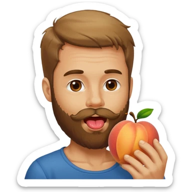 Man with beard licking peach sticker