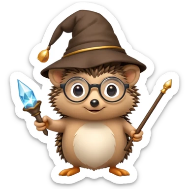 Hedgehog with a magic hat the glasses of Harry Potter and a wand  sticker
