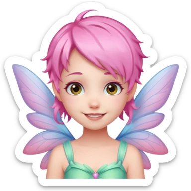 A tiny pastel fairy with pink hair with glowing wings and a sweet smile  sticker