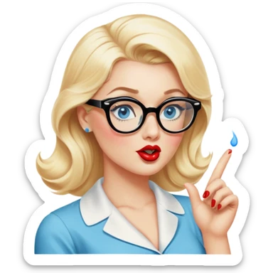 Blonde hair, blue eyed, wearing glasses 50's style pinup blowing a kiss sticker
