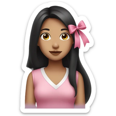 girl with long black hair, a pink bow and a pink blouse sticker