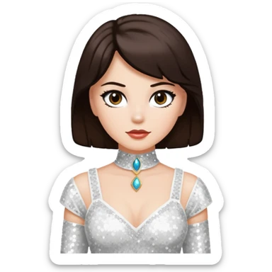 Earth Kitt with dark brown hair, white sequin outfit sticker