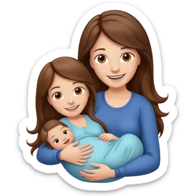 Mom with long brown hair give a birth smiling sticker