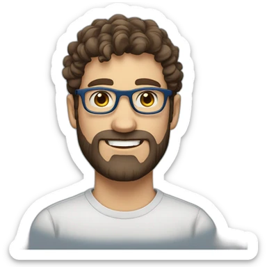 one european guy with short curly dark hair and beard and blue eyes and brown glasses sticker