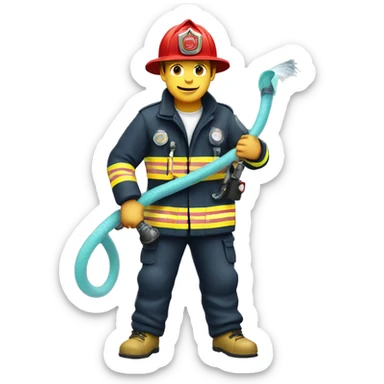 fire fighter, whole body, holding a hose sticker