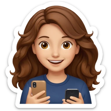 Girl with wavy brown hair Looking at phone and in love and she is excited and hot sticker