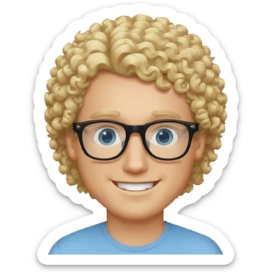 white guy with curly blonde hair and light blue ish  eyes with black glasses  sticker