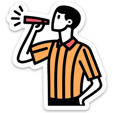 referee blowing a whistle, wearing striped shirt sticker