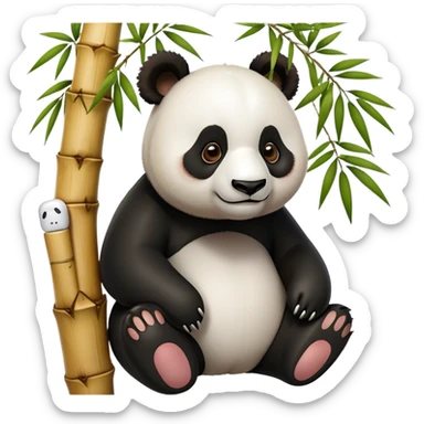 panda wearing airpods hanging on a bamboo tree sticker