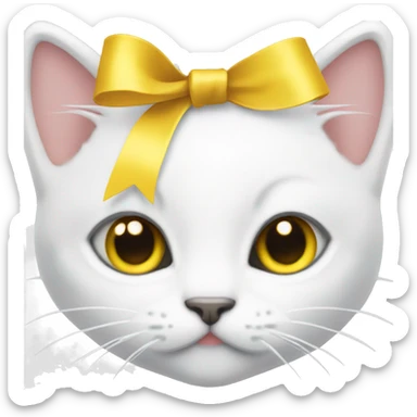White kitten with a yellow nose and a ribbon on the left ear sticker