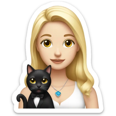 Blonde girl holding tuxedo cat sticker