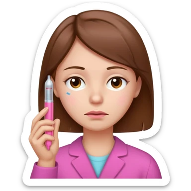 dolor de cabeza, garganta y un termómetro rosita con cabello marrón sticker