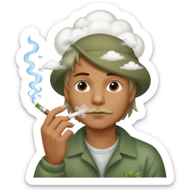😮 face with 👌🏽hand to the mouth puffing on a weed joint sticker