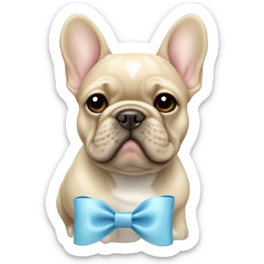 Beige French bulldog with light blue bow sticker