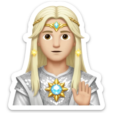 Baldr, God of Light from Gods and Goddesses with long white blonde hair, white sequin outfit sticker