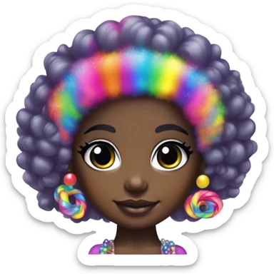 Lisa frank dark skin girl with rainbow Afro with headband pearls sticker