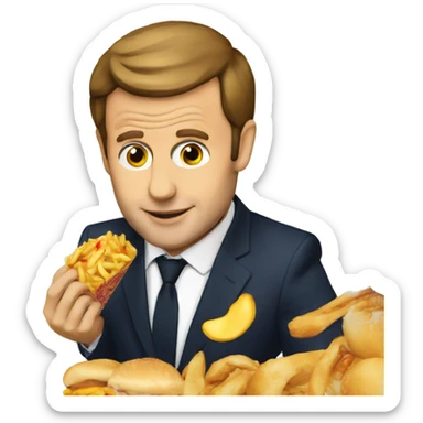 Macron qui mange un fast food sticker