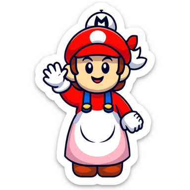 female Mario waving in cute cartoon style sticker