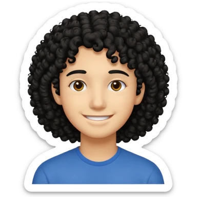 face like 18 years old, black curly hair not big, easy smile sticker
