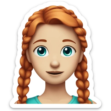 crimsom red haired girl, one ponytail on each side, turquoise blue eyes, white face, tear on cheek sticker